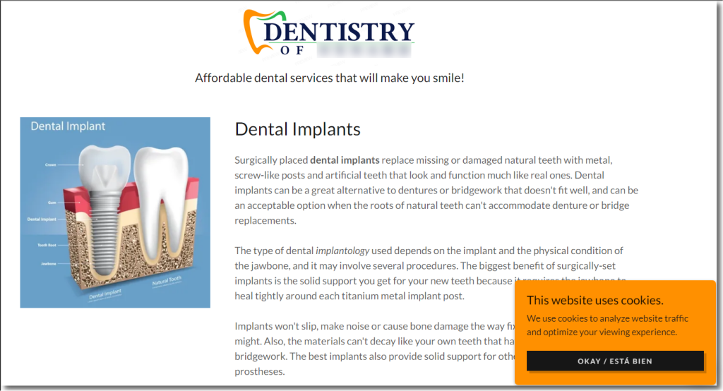 Search engine-optimized website content copywritten for a dental practice.